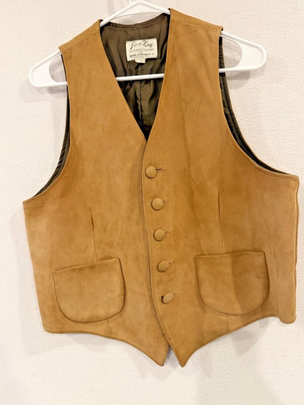 VINTAGE JO-O-KAY SUEDE BEIGE VEST SZ 42
